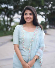 Premium Tissue Handwork Blue Suit Set