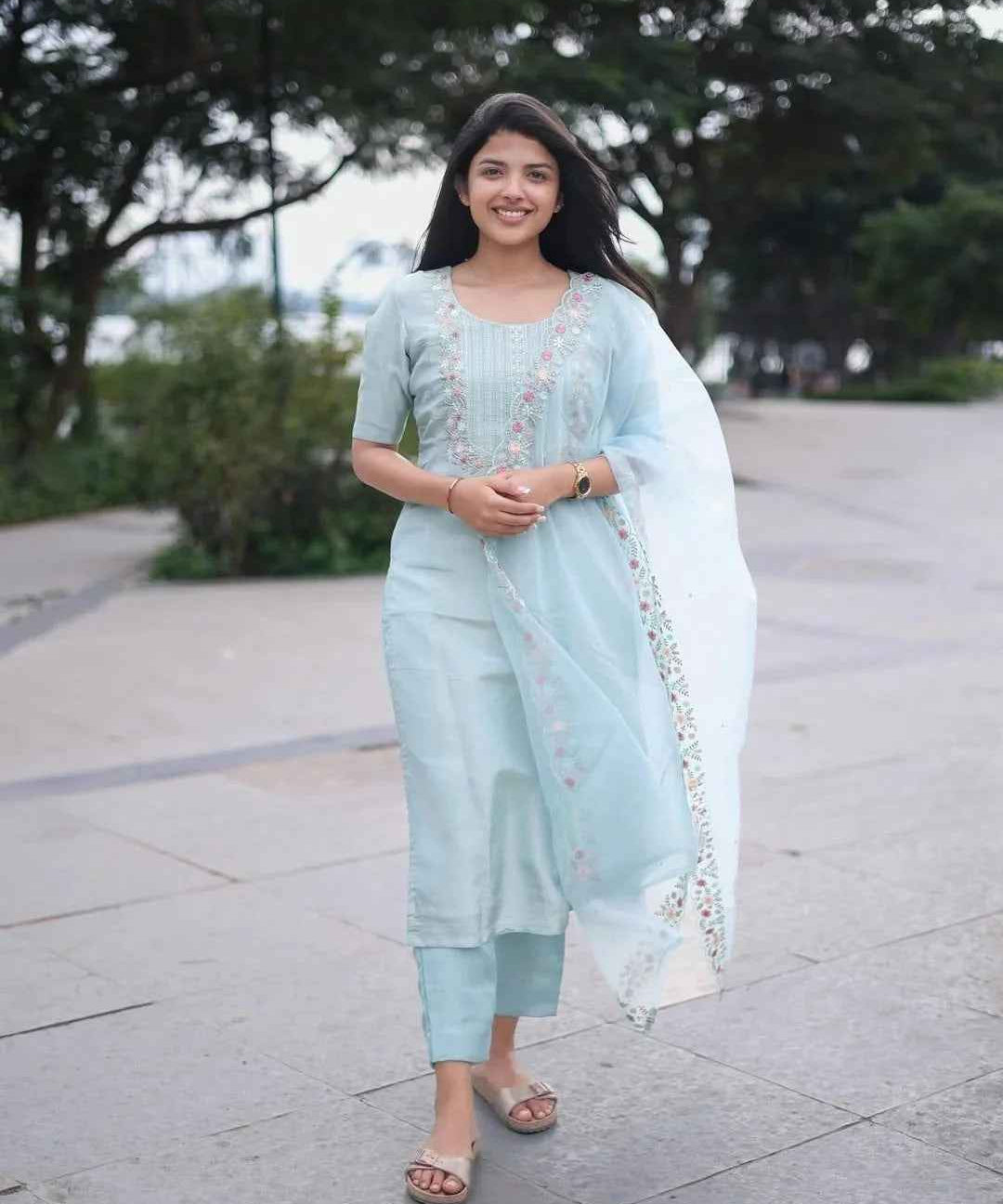 Premium Tissue Handwork Blue Suit Set