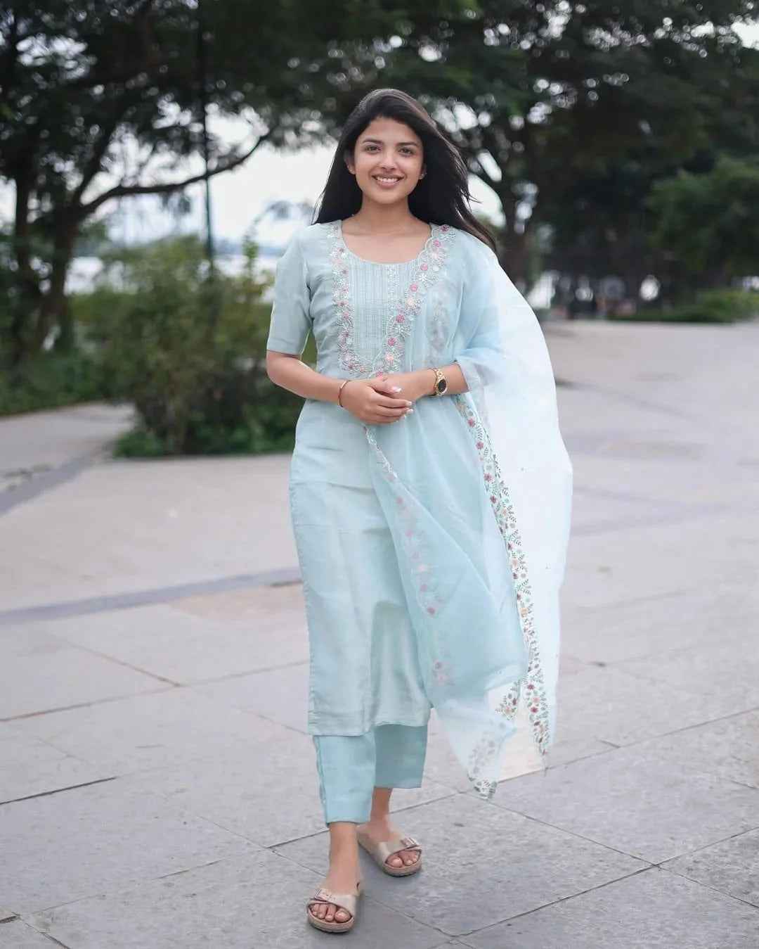 Premium Tissue Handwork Blue Suit Set