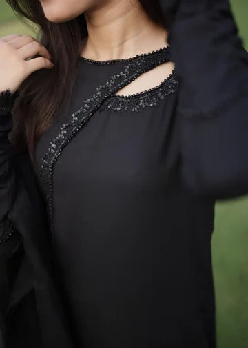 Elegant Black Embroidered Suit Set for Women