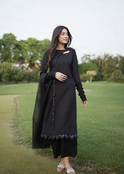 Elegant Black Embroidered Suit Set for Women