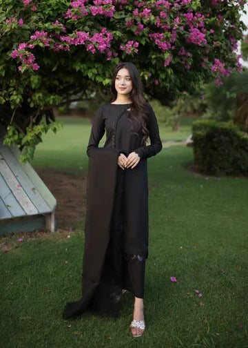 Elegant Black Embroidered Suit Set for Women