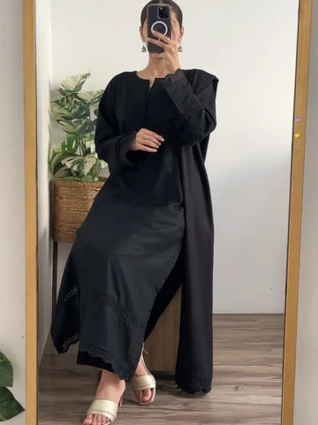 Premium Black Slub Khaddar Embroidered 3-Piece Suit