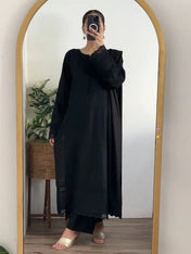 Premium Black Slub Khaddar Embroidered 3-Piece Suit