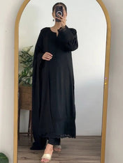 Premium Black Slub Khaddar Embroidered 3-Piece Suit