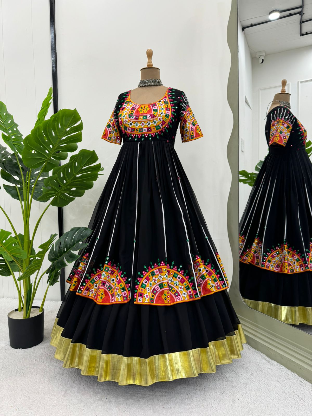 Party Wear Black Color Foux Gorgette Gown For Girls