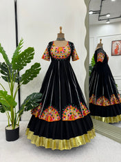 Party Wear Black Color Foux Gorgette Gown For Girls