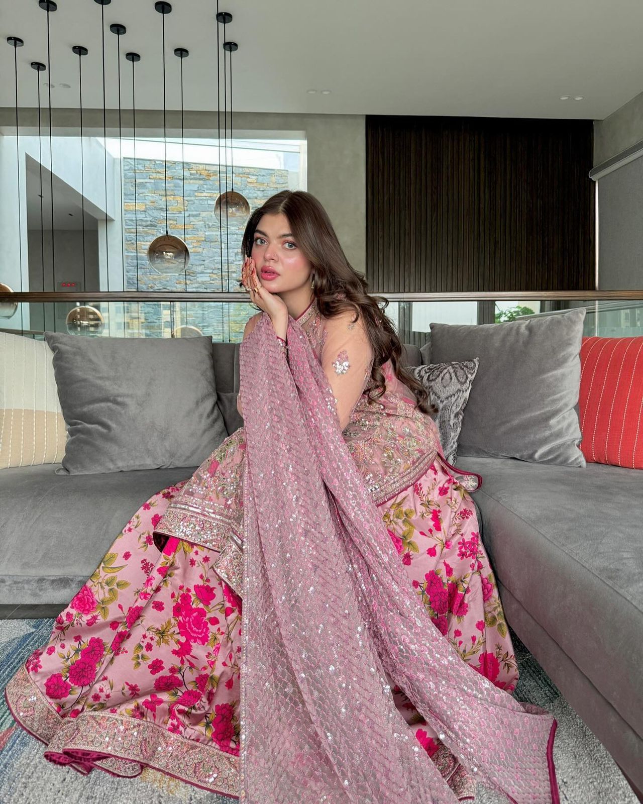 Party Wear Pink Color Butterfly Net Kurti For Girls