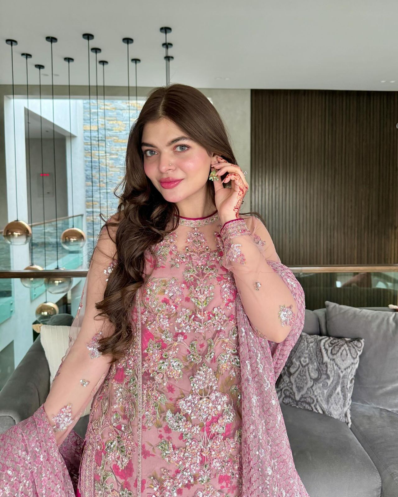 Party Wear Pink Color Butterfly Net Kurti For Girls