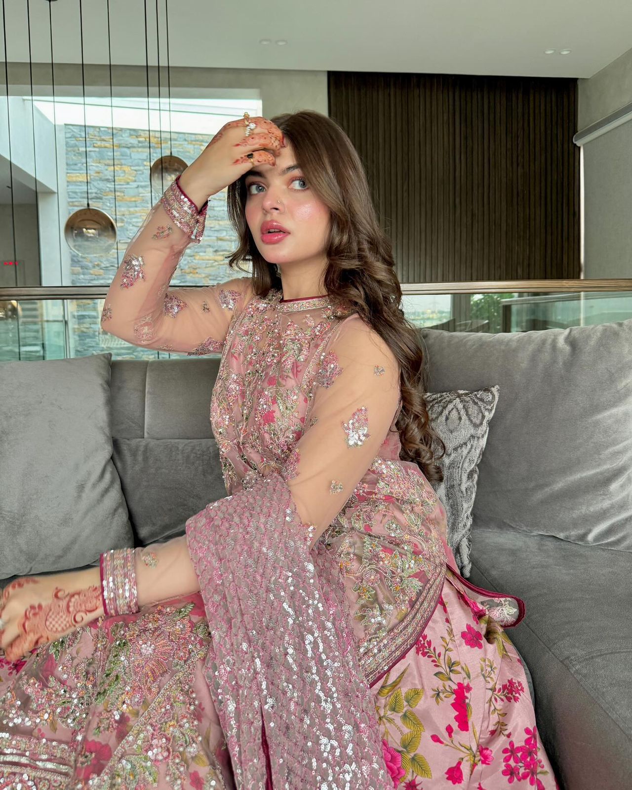 Party Wear Pink Color Butterfly Net Kurti For Girls