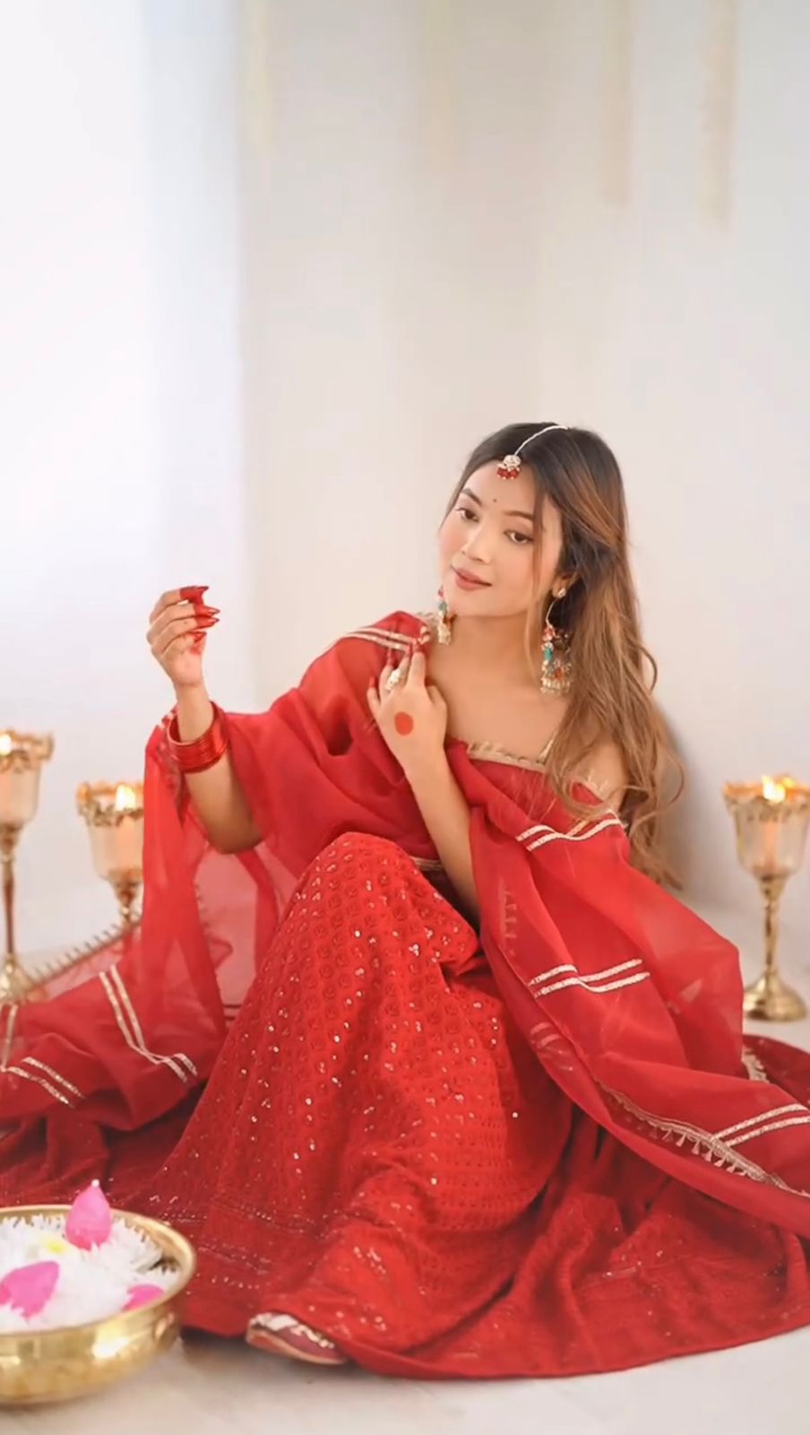 Party Wear Red Color Reyon Silk Gown For Girls
