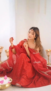 Party Wear Red Color Reyon Silk Gown For Girls