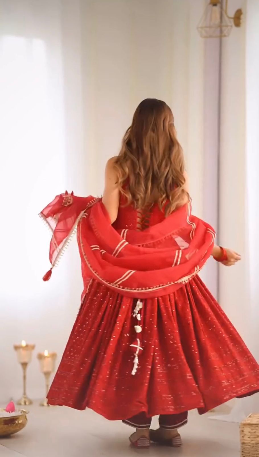 Party Wear Red Color Reyon Silk Gown For Girls