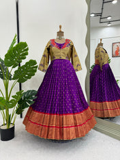 Wedding Wear Purple Color Jequrd silk Gown For Girls