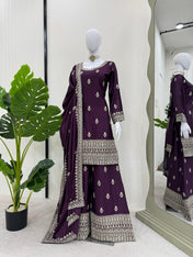 Wedding Wear Purple Color Chinon Silk Wear For Girls