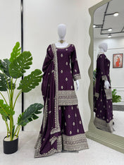 Wedding Wear Purple Color Chinon Silk Wear For Girls
