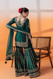 Wedding Wear Green Color Chinon Silk Suit For Girls