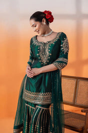Wedding Wear Green Color Chinon Silk Suit For Girls