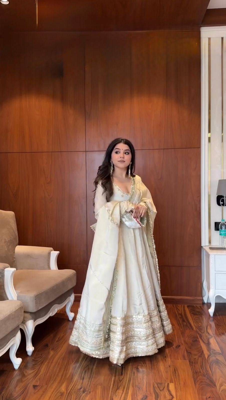 Festival Wear White Color Chinon Gown For Girls