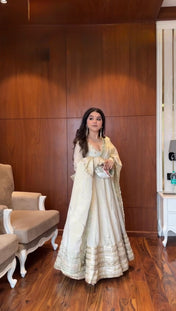 Festival Wear White Color Chinon Gown For Girls