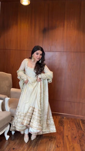 Festival Wear White Color Chinon Gown For Girls