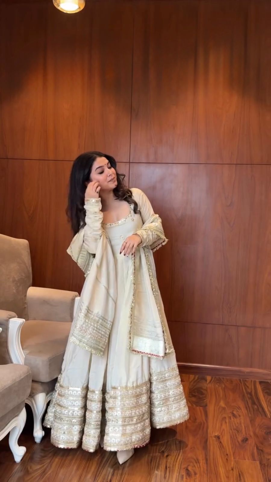 Festival Wear White Color Chinon Gown For Girls