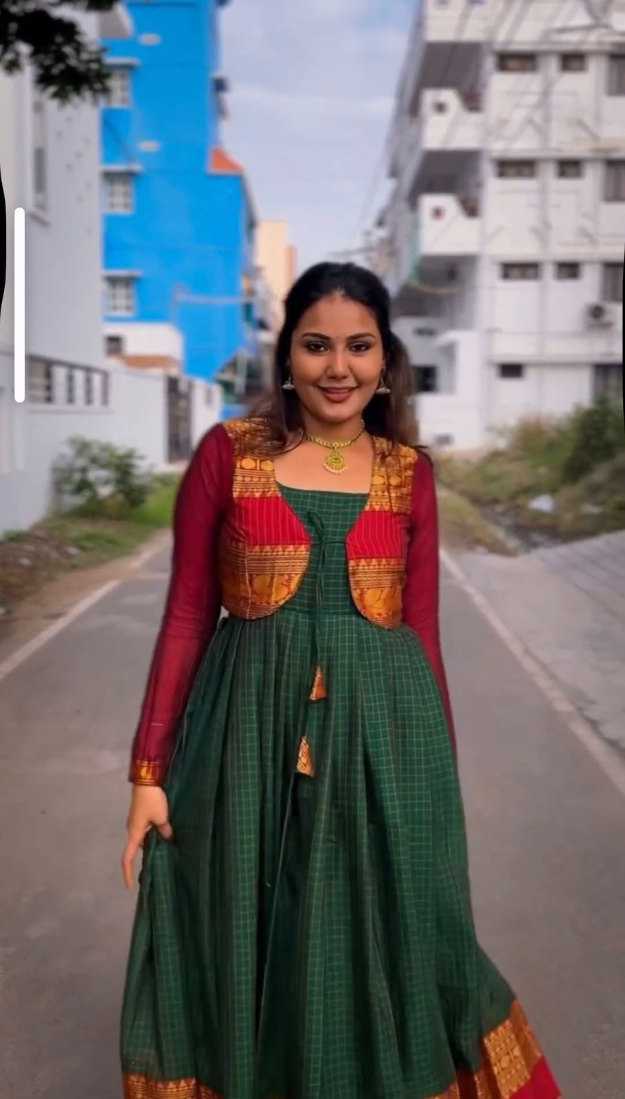 Party Wear Dark Green Color Silk Gown For Girls