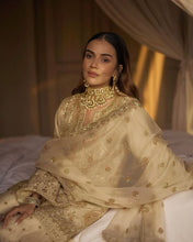Festival Wear Cream Color Chinon Silk Suit For Girls
