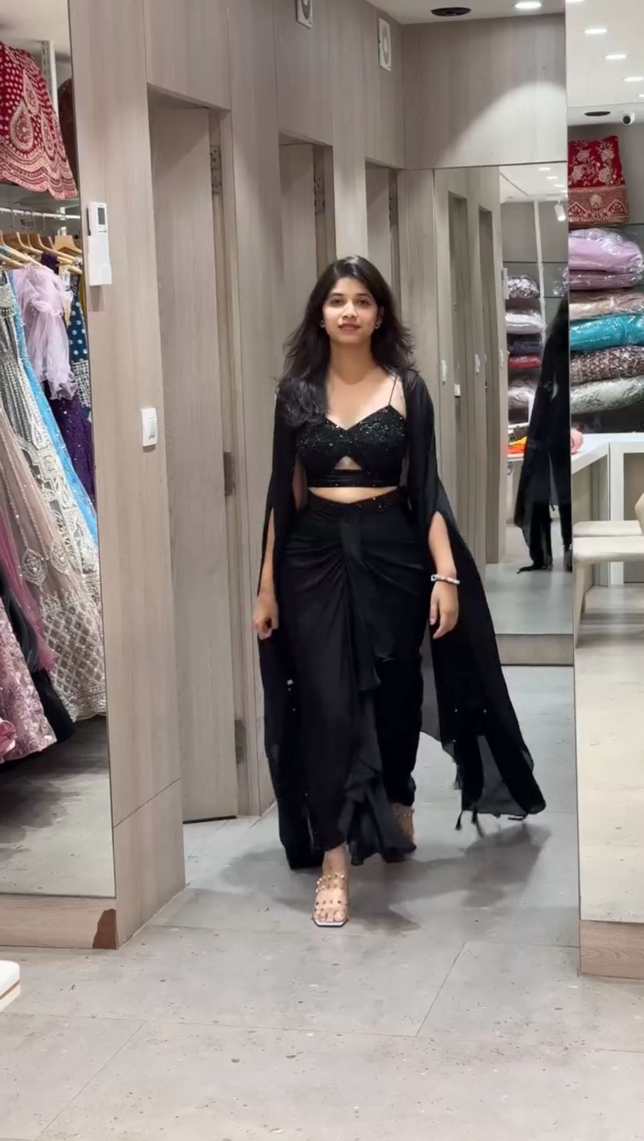 Party Wear Black Color Satin Wear For Girls