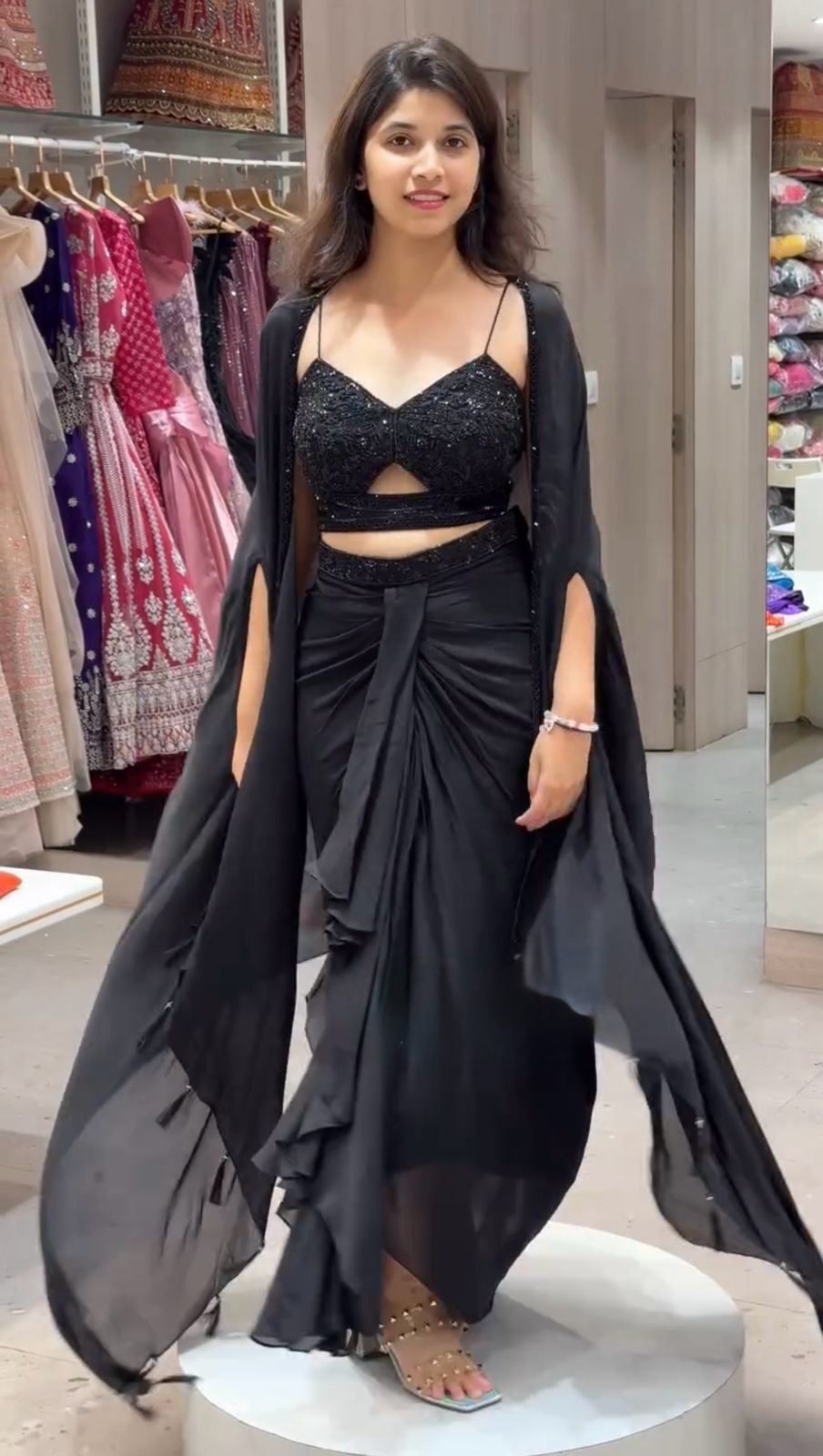 Wedding Wear Black Color Satin Silk Salwar Set For Girls