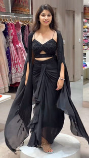 Wedding Wear Black Color Satin Silk Salwar Set For Girls