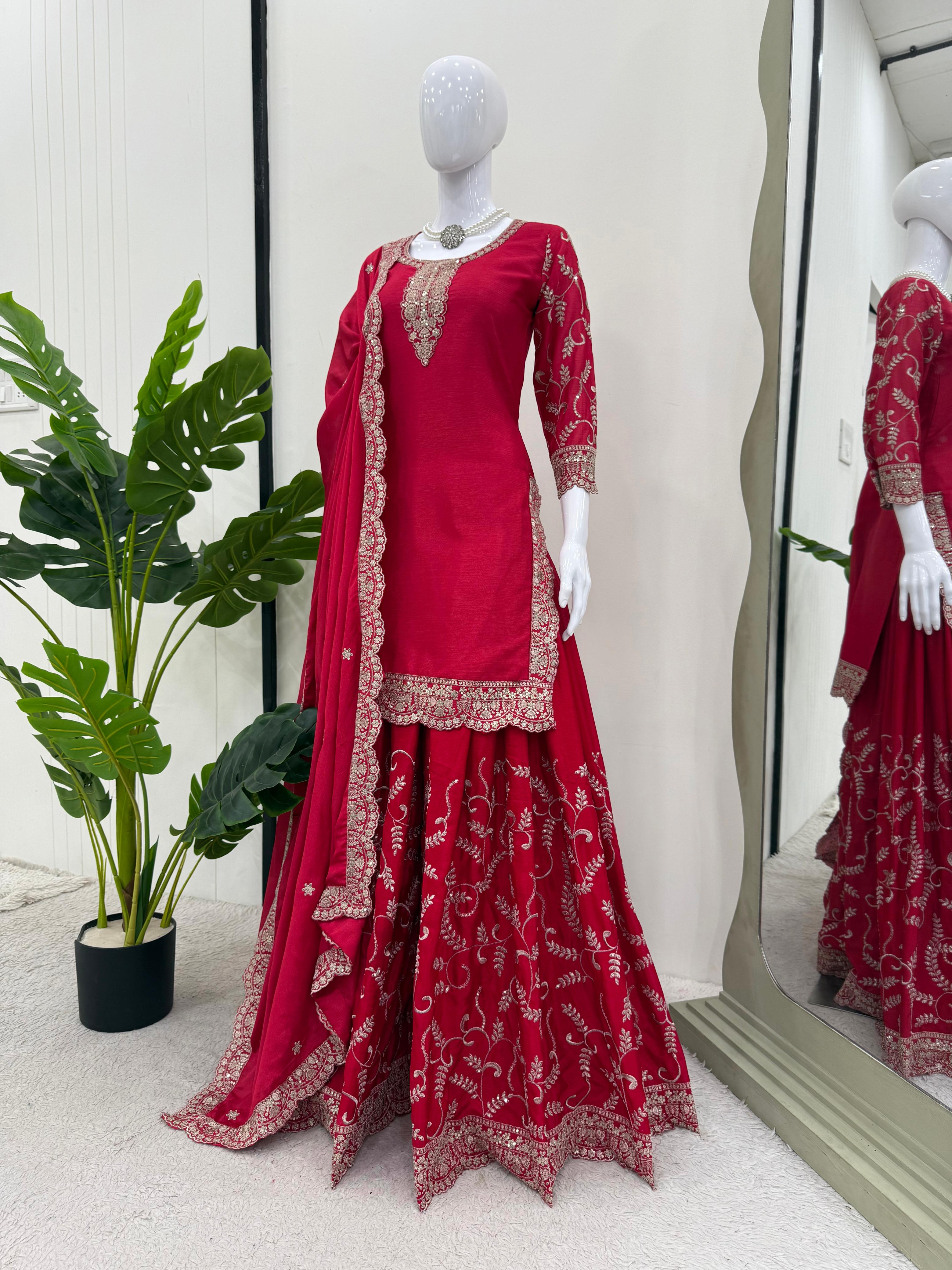 Party Wear Pink Color Chinnon Silk Fabric For Girls
