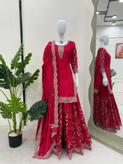 Party Wear Pink Color Chinnon Silk Fabric For Girls