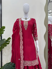 Party Wear Pink Color Chinnon Silk Fabric For Girls