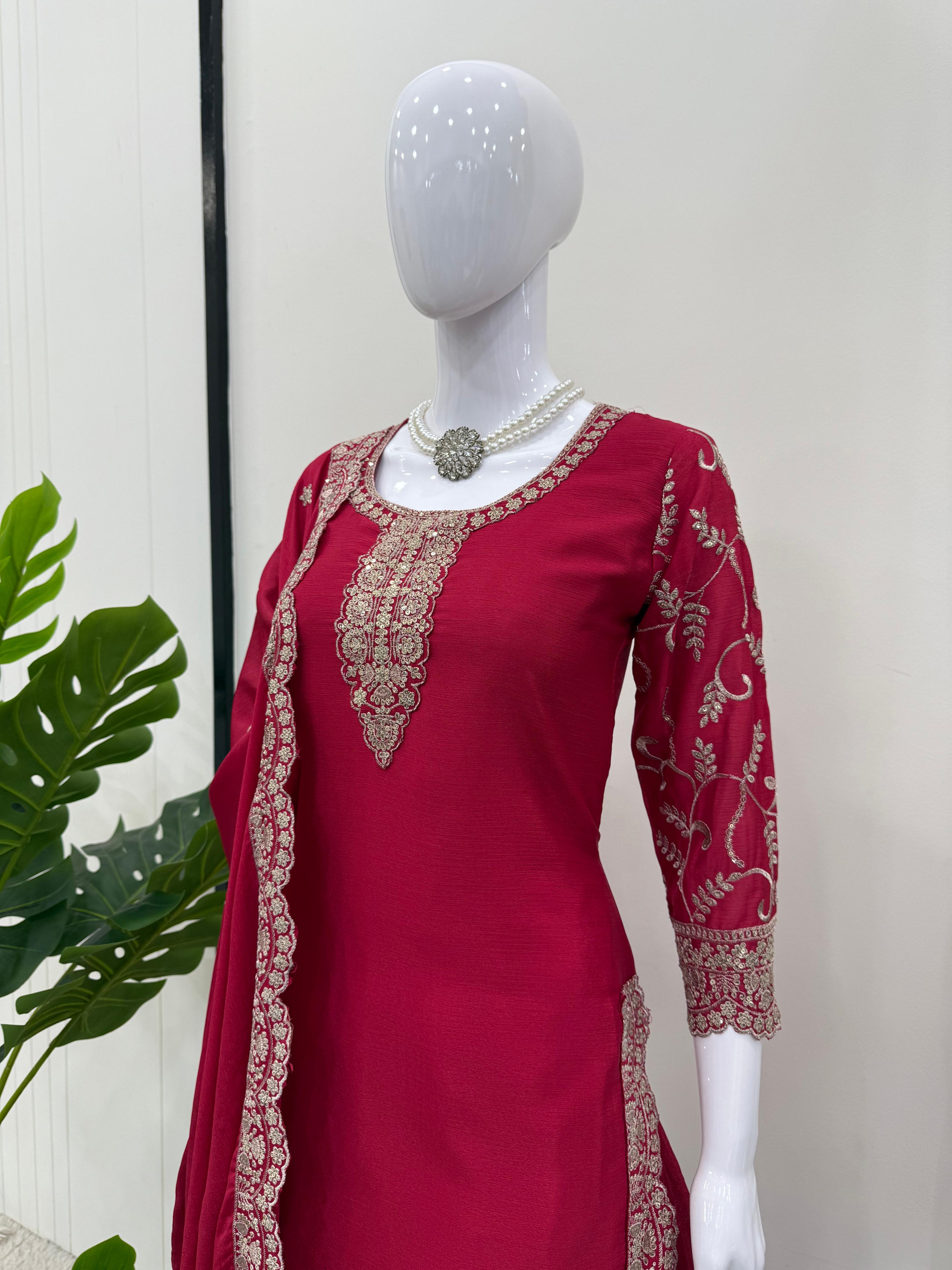 Party Wear Pink Color Chinnon Silk Fabric For Girls