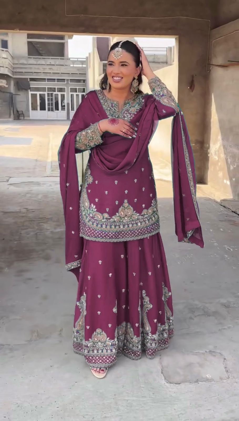 Party Wear Dark Pink Color Chinon Silk Salwar Kameez For Girls