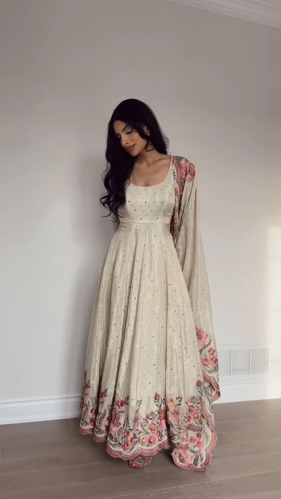 Wedding Wear White Color Chinon silk Gown For Girls