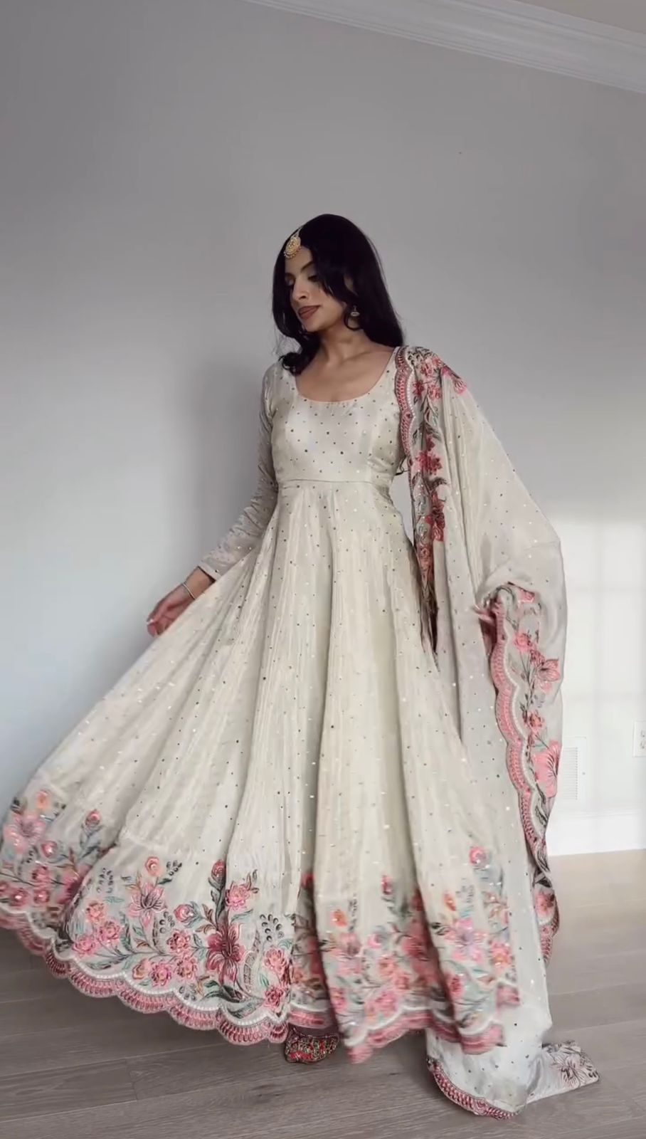 Wedding Wear White Color Chinon silk Gown For Girls