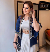 Wedding Wear White Color Crep Siilk Saree And Koti For Girls