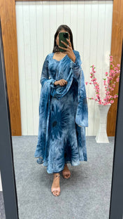 Party Wear Blue Color Pure Soft Light Weight Chiffon Gown For Girls