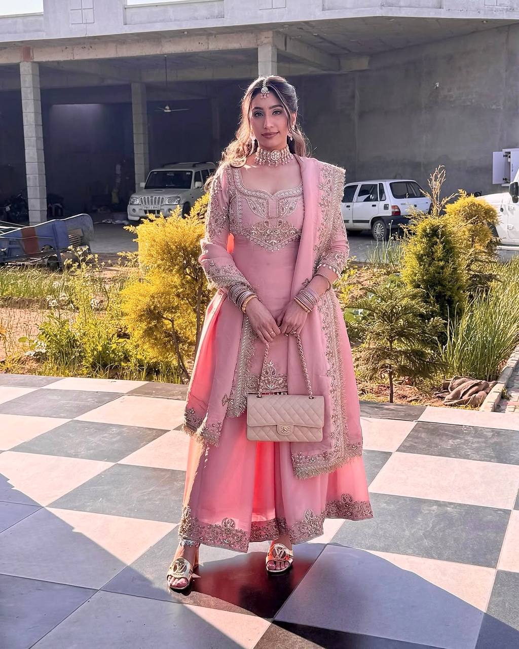 Wedding Wear Pink Color Heavy Pure Chinnon Sharara For Girls