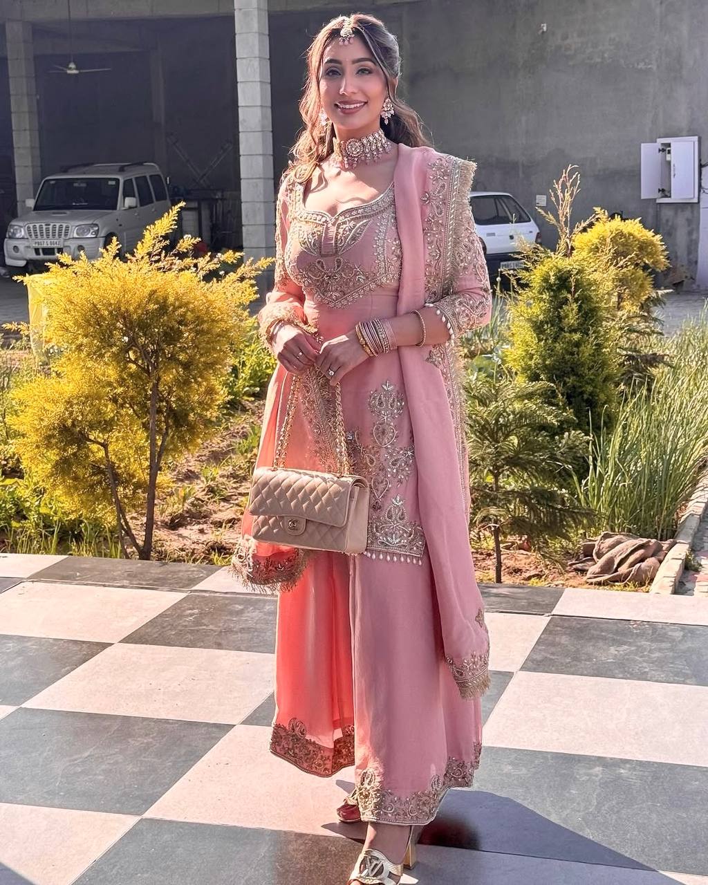 Wedding Wear Pink Color Heavy Pure Chinnon Sharara For Girls