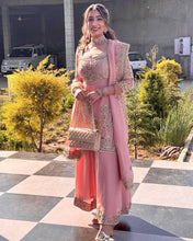 Wedding Wear Pink Color Heavy Pure Chinnon Sharara For Girls
