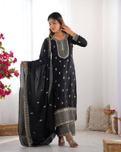 Wedding Wear Black Color Pure Chinon Silk Kurti For Girls