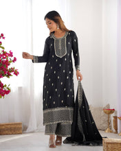 Wedding Wear Black Color Pure Chinon Silk Kurti For Girls
