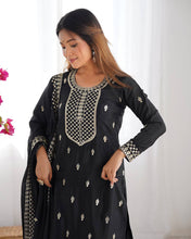 Wedding Wear Black Color Pure Chinon Silk Kurti For Girls