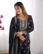 Wedding Wear Black Color Pure Chinon Silk Kurti For Girls