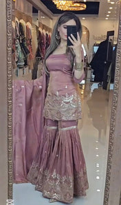 Wedding Wear Peach Color Heavy Chinon Silk Sharara For Girls