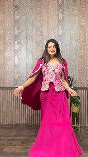 Party Wear Pink Color Chinon Silk Western Wear For Girls
