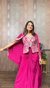 Party Wear Pink Color Chinon Silk Western Wear For Girls